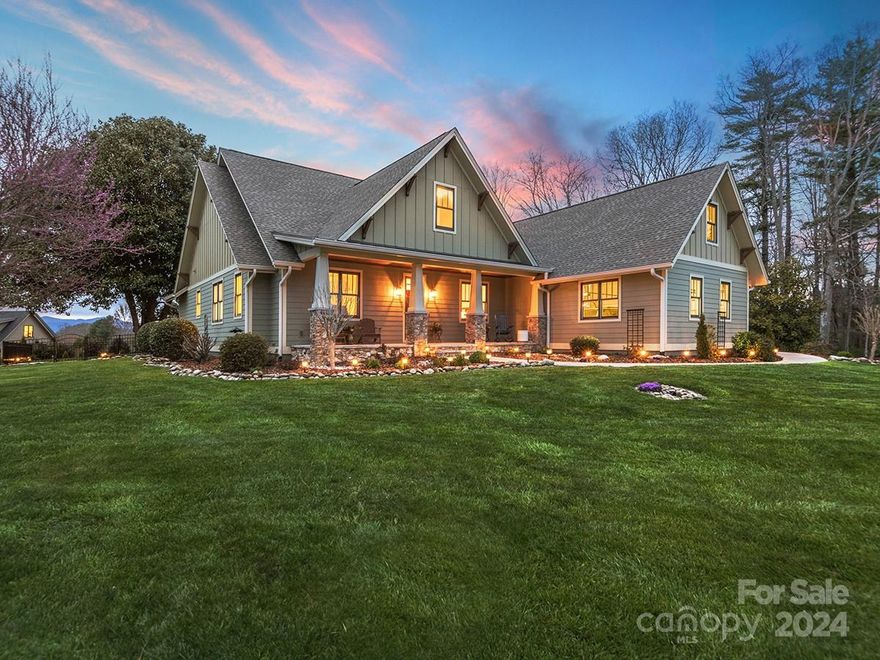 STUNNING ESTATE-LIKE CUSTOM CRAFTSMAN HOME ON 1.71 MANICURED ACRES WITH BREATHTAKING YEAR-ROUND MOUNTAIN VIEWS. Idyllic gated community setting in coveted Skytop Farms in beloved Henderson County. Perfect open floor plan for one-level living with a serene primary suite overlooking the mountains. Tranquil guest space, separate office, and spaces that flow beautifully to enjoy the patio areas, fire pit, and level, fenced backyard overlooking the mountains. Perfect for entertaining with a chef's kitchen, eat-in kitchen island, and dining with mountain vistas. Meticulous landscape with gorgeous mature trees and lovely perennials. Gentle driveway access makes mountain life a breeze. Less than 10 minutes to storybook Downtown Hendersonville, Asheville Airport, Sierra Nevada, Eucusta Greenway Trail, grocery stores, shopping, and restaurants. Vibrant Downtown Asheville only 20 minutes. THIS is the Western North Carolina home you've dreamed of. Don't let it get away!