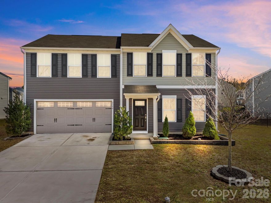 Welcome to this immaculate 4-bedroom, 2.5-bathroom home with a 2-car garage, located in Pendleton, a quiet neighborhood in the city of Concord, NC. This open-concept layout creates a welcoming, family-friendly atmosphere filled with comfort, including a versatile flex room on the first floor. Fresh paint throughout complements the newly installed luxury vinyl plank flooring on the main level. The kitchen features white cabinetry, stainless steel appliances (including refrigerator, microwave, dishwasher, and electric stove/oven), and a spacious island ideal for entertaining. Upstairs, you will find the laundry room (washer and dryer will convey) and four generously sized bedrooms. The large primary suite includes a walk-in closet and a bathtub-shower combo with a glass door. For an added layer of safety and peace of mind, this home is equipped with a built-in fire sprinkler system. As an added bonus, the seller is offering to contribute up to $5,000 toward the buyer's closing costs with an acceptable offer.  With convenient access to Hwy 49, Hwy 3 (Branchview Dr), and Hwy 601, everyday commuting, shopping, and dining are all within easy reach.