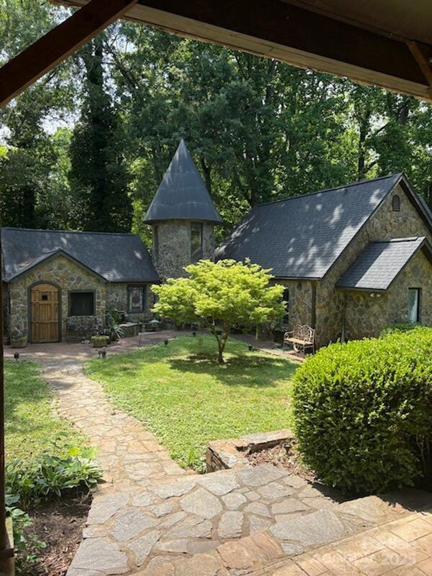 Original home built in 1951. Remodeled and entire exterior, including two story turret, rocked in 1994. Two car stone carport was built at this time as well. Owners have done improvements on castle such as two new HVACS, new hot water heater, sanding and finishing of several floors, new Luxury Vinyl Tile in the kitchen, some interior painting, outdoor hot tub renovated into a fish pond with castle fountain. Floors and ceiling in the shed have been replaced and turned into a two level cute She Shed, artist studio or workshop. Owners are using castle as two bedrooms but the two extra rooms could be converted into bedrooms. One of the extra rooms is so well lit that it would make a beautiful plant filled Florida room.