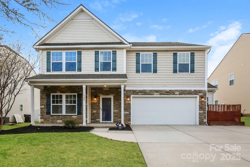 This beautiful two-story home features five spacious bedrooms and three bathrooms, offering both comfort and style. The charming curb appeal invites you in, where the living room impresses with large windows, crown molding, and a ceiling fan that enhances the airy feel. The kitchen is a chef’s dream, complete with an island and breakfast bar, stainless steel appliances—including a microwave, range, and dishwasher—and plenty of cabinet space, all of which seamlessly open to the family living area. One bedroom is conveniently located downstairs, while the remaining bedrooms are upstairs. The large primary bedroom is a true retreat, offering a separate sitting room for added relaxation. Outside, the backyard boasts a generous patio, perfect for outdoor entertaining and enjoying the surrounding space.