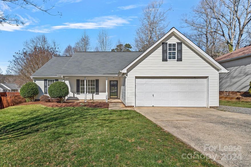 Cute, ONE-LEVEL, 3-bedroom home in Bradford Glyn, convenient to freeway access and Mooresville amenities. Newly painted throughout with a spruced-up exterior all ready for the Spring. Enjoy fun in your private, fenced backyard and the benefits of main-level living. The spacious kitchen adjoins the dining room and features a pass-through opening to the living/great room, ideal for entertaining or watching a movie during meal prep. The primary bedroom features a classic trey ceiling, ensuite bathroom with a garden tub, and a large walk-in closet. Two additional bedrooms with a shared full bathroom complete the home.