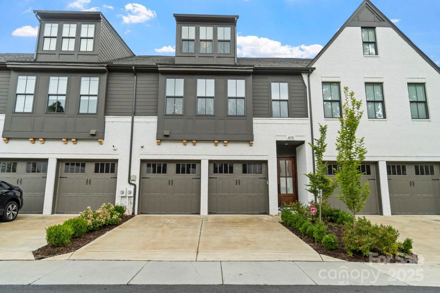 The Nolen Townes, is a private enclave near the corner of Selwyn Ave and Runnymede Ln. Close proximity to vibrant shops, dining, entertainment, and a 15 minute drive from Uptown, this home embodies Modern Elegance. Don't miss out on this rare opportunity—envision your life in this delightful home!

The Stephens plan offers an open kitchen/living/dining space w/10' ceilings. A manicured common space is adjacent to your spacious outdoor terrace with brick pavers. This 3-story home features a gas fireplace w/pre-cast concrete surround, 7" pre-finished hardwoods, Gray kitchen cabinetry w/perimeter glass cabinets to ceiling, Gold Suede Quartz countertops, Thermador gourmet kitchen appliances, Cove crown molding, and full sized 2-car garage w/builder installed electric vehicle charging outlet. The garage was professionally finished with epoxy floors and wall storage system. The 3rd floor has French door enclosed space used as an office with adjacent lounge area.