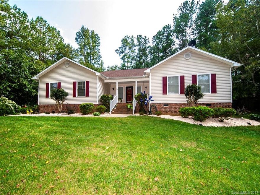 Move in Ready Ranch Home close to Charming Waxhaw!! Open floor plan with lots of storage space.  Great room with wood burning fireplace and vaulted ceiling. Stainless Steel Appliances and Stain Resistant Carpet less than 2 years old.  Brand New HVAC unit.  Laundry room with folding area and built in shelving. Bedrooms offer lighted walk-in closets. Two inch blinds throughout. Garage has water supply and walls of shelving/storage. Outdoor patio for relaxing. Storage building. Termite bond!