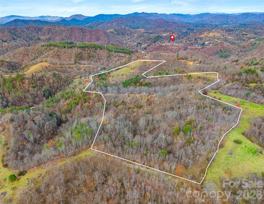 47 acres with big mountain views barely a mile from Marshall’s Main Street. Build the road, build the dream. This 47+ acre Blue Ridge mountain tract is the one of a kind of “how is this still so close to town?” property buyers hunt for and rarely find. You’ll get awe-inspiring long-range views, a gentle, rolling landscape, and multiple potential homesites whether you want to tuck into privacy or open up sightlines for big vistas. 
This land has a story: it was once a working cattle farm, and while it’s naturally re-grown over time, the open pasture potential is still here ready to be reclaimed if you want a homestead setup, grazing, gardens, orchards, or simply more open views. The forest is young in growth, which is a plus for buyers who want to shape a property selective clearing, trail systems, view corridors, and future landscaping without battling massive mature timber.
Even better, a spring originates on the property, adding that hard-to-find “water source” magic that makes land feel alive and usable.
The key detail (and it’s priced accordingly) access will be created from Bailey’s Branch Rd, and the buyer will need to build the road. If you’ve been waiting for a close in acreage play and you’re willing to invest in access, this one pays you back with location, scale, and scenery. Price improvement to $375,000, exceptional value for 47+ acres this close to town. New Survey with markers in place. Nestled in the heart of the Blue Ridge Mountains, this property strikes a perfect balance between seclusion and convenience. It's a haven for artists, nature enthusiasts and those in search of a serene escape. With a short 24-mile drive to the vibrant city of Asheville, you can enjoy the cultural offerings and amenities while returning to the tranquility of your mountain oasis. Privacy and seclusion are at the forefront of this property, yet it maintains easy access to local services and essentials in Downtown Marshall. Whether you dream of building your mountain retreat, embarking on a development project, or securing a unique investment, this canvas of possibilities is yours to explore. Don't miss the chance to make this your slice of mountain paradise. Contact your agent for a private showing.