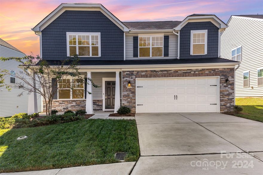 Built in 2021, this Durham model by Lennar, offers a modern, inviting design. The main level has gorgeous luxury vinyl plank flooring throughout. There is a spacious office, dining room, and an open-concept kitchen and family room. The kitchen is thoughtfully designed with an island and breakfast bar, granite countertops, a gas range, and stainless steel appliances. A convenient half bath is situated just off the kitchen. The upper level features four generously sized bedrooms, a versatile loft area, two full bathrooms, and a laundry room with space for additional shelving. The expansive primary suite has a spacious walk in closet, along with a separate water closet in the bathroom. Gas water heater located in garage. Refrigerator, washer, and dryer are negotiable. Property features a large flat backyard with a slope at the farthest part of the lot.