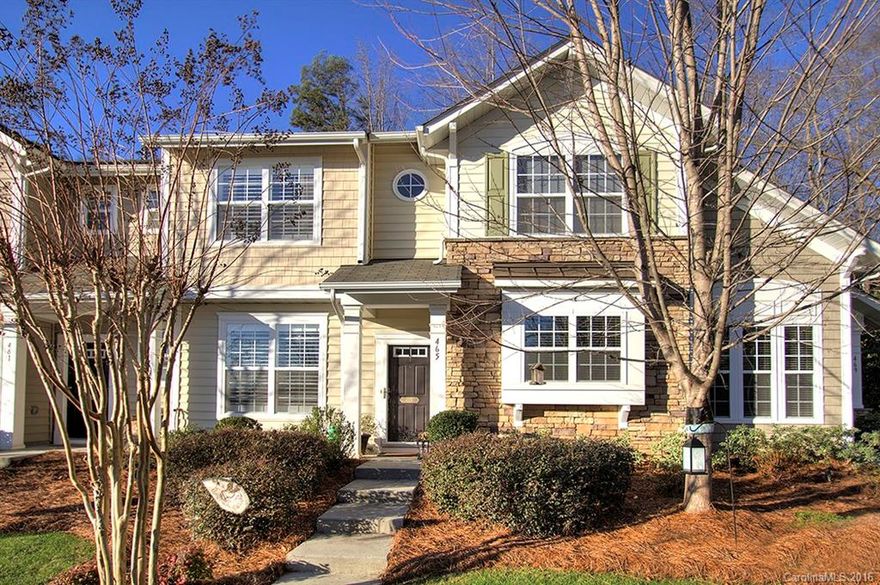 Totally move-in ready! Wide plank flooring welcomes you into open Family/Dining area of this bright & airy townhome. Fireplace w/gas logs, Craftsman style mantle, granite surround. Dining w/picture molding. 1/2 bath on main. Open KT, solid surface counters, blk and SS appliances. Lg master w/vaulted ceiling, large walk in mstr closet & private bath w/garden tub. Second bedroom with full bathroom. HOA includes water.  Very convenient commute to Charlotte.