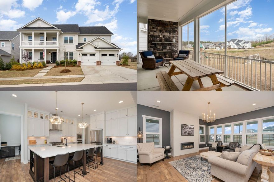 Welcome to this stunning Harmony model in coveted Masons Bend! You're greeted by the large rocking chair front porches, welcoming you to a home you won't want to leave! Light-filled great room, w/ gas FP opens to the custom kitchen w/ upgraded cabinets, gorgeous tile backsplash, quartz counters + an expansive island. 36" gas range is a standout feature that will impress! Bed/full bath on main offers versatility/convenience, while office/flex center off the kitchen provides a quiet retreat for work/hobbies. Step outside to screened porch & enjoy the gas FP + beautiful view of fenced backyard. Drop zone off the 2+ car garage makes it easy to keep everything organized/tidy. Upstairs, primary suite is a peaceful oasis. 2 walk-in closets, dual sinks + separate tub/shower. 3 additional beds + 2 baths offer plenty of space for family/guests. Enormous bonus room filled w/ light! The laundry room upstairs provides convenient access/storage. Too many upgrades to list, this home truly has it all!