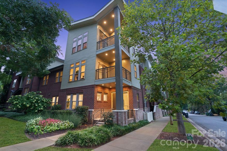 DILWORTH LIVING!  Located in the heart of highly sought-after Dilworth, offering the perfect blend of comfort, convenience, and walkable city living. Featuring more than 2,500 square feet, the open-concept layout is filled with natural light and designed for everyday living and entertaining. The kitchen is equipped with modern appliances, sleek countertops, a large island, and beverage fridge, all flowing seamlessly into the living and dining areas. Hardwood floors run throughout the home, and multiple private balconies provide additional outdoor living space.Upstairs, two spacious primary suites feature walk-in closets, well-appointed bathrooms, and private balcony access. Two additional bedrooms offer flexibility for guests, a home office, workout space, or bonus room. Washer and dryer are included, and HOA dues cover water for easy, low-maintenance living. Additional highlights include a private garage, designated assigned parking space, and friendly HOA policies.  HOA covers water bill, has no rental caps, and offers short-term lease requirements. Conveniently located just steps from both Latta and Freedom Park, Atrium Health Carolinas Medical Center, Uptown Charlotte, South End, dining, shopping, and entertainment. Above all, it’s a lifestyle that can't be beat...walkable, sophisticated, and distinctly Dilworth!