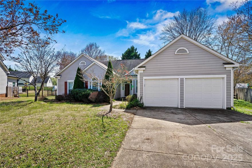 PRICE REDUCED!! Welcome Home to this spacious Ranch home with inviting open floorplan. Conveniently located in Landen Meadows neighborhood of Ballantyne. Lots of natural light and beautiful newer prefinished wood flooring throughout home. No Carpet! Primary Bedroom w/updated full bath ensuite. Kitchen features light & white cabinetry with granite center island & countertops, stainless steel appliances, and large pantry. Great Room features cozy fireplace open to Dining Area & Dining Room. French Doors lead to enormous Sun Porch with vaulted ceiling and rows of windows that allow more natural light in. There's a 5.4 acre common area that offers playground, community pool, tennis courts, and basketball court. Enjoy close proximity to Blakeney Shopping Center, Tennis Club, and top rated schools. Unbeatable location near The Bowl at Ballantyne, Ballantyne Village, Stonecrest, and plenty of parks and greenways. Shed in backyard stays. Cul-de-sac location with large yard (.32 acre).