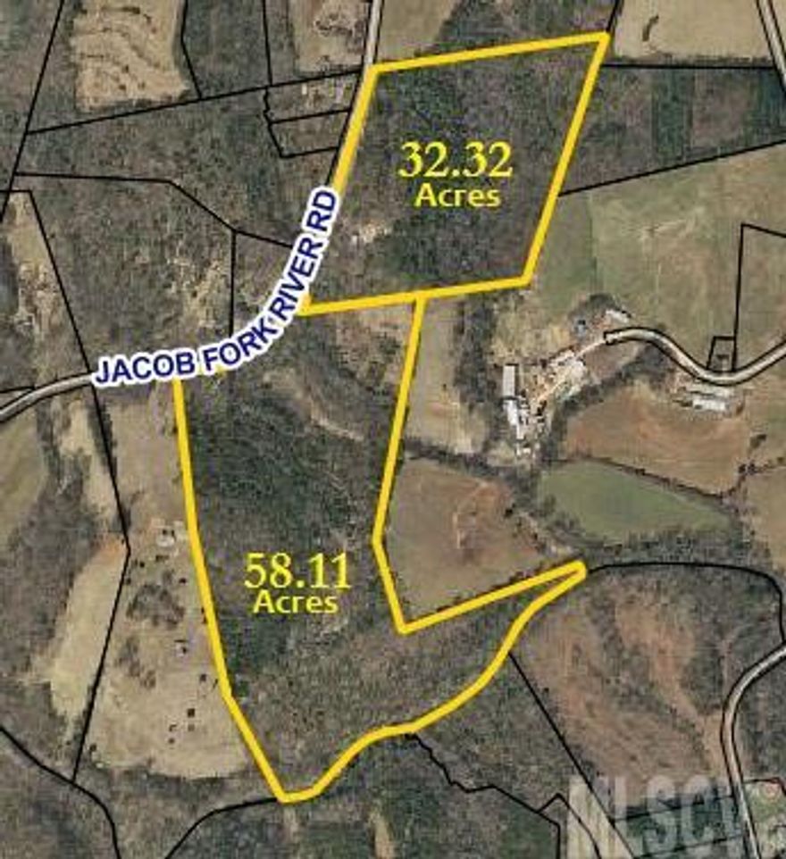 Beautiful Land. Borders Jacobs Fork River on the back side of property.  Lots of road frontage on Jacobs Fork Rr Rd. The land boasts open fields and hardwoods.  Great for farming, hunting, or build your dream home.  This Property is sold separate but can be bought with adjacent land for a total of 90 Acres.