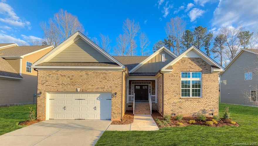 Beautiful RANCH plan with 1/2 story up.  SERENE Cul-De-Sac street w/only 19 homes. Stone-accent & Hardieplank siding & shake, open floor plan, hardwoods, Open dining and kitchen, granite countertops throughout, 11' family room ceiling w/gas fireplace. Trey ceiling in master bedroom, large walk-in closet, dual vanities, separate garden tub and ceramic tile shower and large secondary bedrooms. Screened Porch overlooks wooded back yard. Extended 2 car garage and MUCH MORE! Representative Photos.