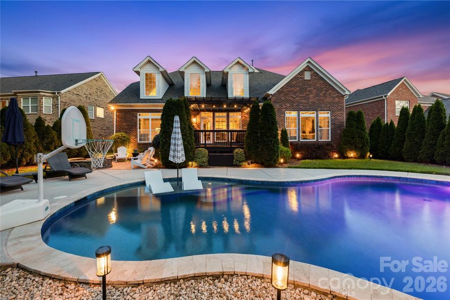 If you are looking for a well maintained full brick home in the top rated Marvin Ridge school cluster look no further.  This Shea Homes Alpine model will check all of your boxes.  From the outdoor oasis with inground salt water pool with tanning ledge, patio with gas fire pit, fenced and private backyard to the the wonderful open floor plan, you will want to call this one home.  The heart of the home is perfect for entertaining.  The kitchen has an approximately 12 foot breakfast bar that opens to the dining area and family room.  The counter depth stainless steel refrigerator in the kitchen will remain.  There is a stacked stone fireplace in the dining area.  Off the front foyer is an office with french doors.  Opposite the office is the designated formal dining room with tray ceiling and chair railing.  It is presently being used as a second office.  The primary bedroom with attached primary bath is on the main level.  The primary bathroom features his and her vanities and walk in closets with built ins.  There is a jacuzzi tub and walk in shower.  The entire main level is hard wood floors!  Moving upstairs you will find the loft.  This area is perfect for homework/office/craft area or simply a reading nook.  3 good sized bedrooms with 2 full bathrooms are on the upper level.  Closets have built in systems.  There are french doors leading to a huge bonus room.  Off the bonus room is another flex space.  Again you will find wood floors throughout the upper level with the exception of the flex/playroom.   Both HVAC units have been replaced, new tankless gas hot water heater and new architectural shingle roof.   Residents of Barrington enjoy resort-style amenities, including a large pool, clubhouse, tennis and basketball courts, a playground, and scenic walking trails. The home is located minutes from downtown Waxhaw where you can enjoy the town activities like parades, Friday night music under the water tower, Farmer's market along with  plenty of restaurants and local shops.  Located a short distance from Blakeney, Ballantyne and the 485 corridor.