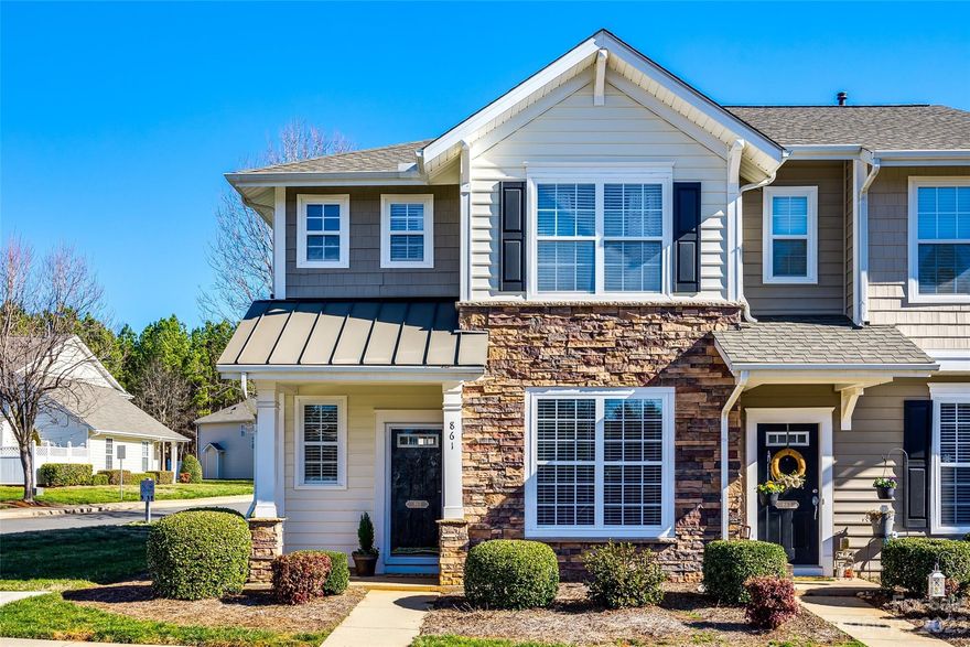 Beautiful light and bright end unit townhome in the popular Ridge Pointe community. Prime corner lot location that faces the community pond.  The first floor offers an open layout with laminate wood flooring. There is a flex space as you enter with an arched detail, which can also be an ideal home office.  Spacious great room with a gas fireplace that opens to the kitchen and dining area. Relax outside in the fenced in patio space- perfect place for your morning coffee. Upstairs offers a convenient layout with the owner suite in the front with a walk-in closet, vaulted ceiling and garden tub combo.  Down the hall there are 2 guest bedrooms in the back with a shared guest bathroom.  Move right in as the refrigerator, washer, and dryer all convey. This end unit has 2 designated parking spots, and then also conveniently located beside 2 visitor spots.
The community amenities include a pool, clubhouse, pond, and plenty of areas to walk.  Great location w/ a peaceful setting.