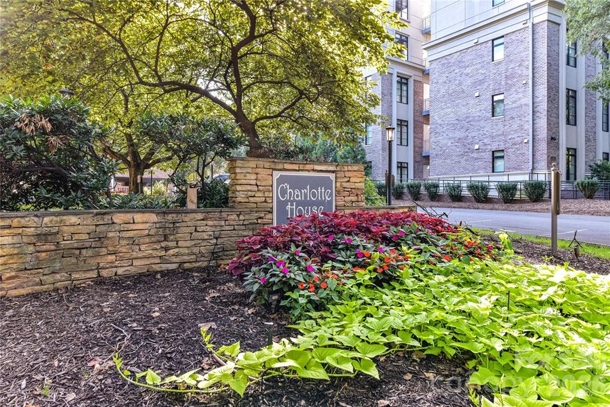 Fantastic opportunity to own a 2-bedroom, 1.5-bath condo in the highly sought-after Myers Park neighborhood! This spacious unit overlooks the pool and courtyard, featuring a generous living/dining area and two well-sized bedrooms. New LVP flooring in most of the living areas. Filled with natural light, the condo offers wonderful views from the private balcony and has been freshly painted. The HOA covers cable, Wi-Fi, water/sewer, trash/recycling, heat and A/C, lawn maintenance, common areas, and the pool. Please note: Pets are not allowed per the bylaws. Laundry facilities and a private storage unit (#308) are conveniently located down the hall. Charlotte House is ideally situated near top restaurants, coffee shops, grocery stores, parks, and Uptown—perfect for walking and jogging. Rentals are allowed, but short-term leases are not permitted.