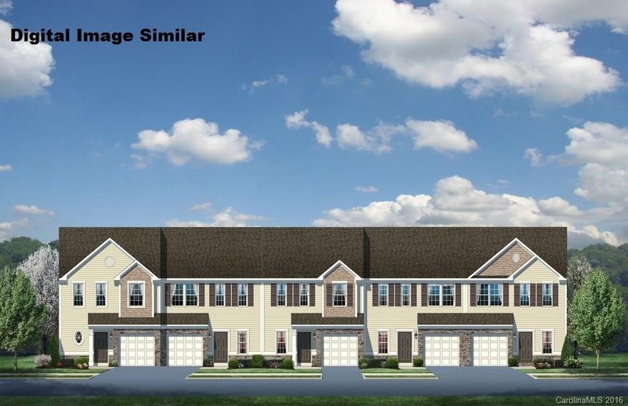 HOME IS TO BE BUILT.  End Unit home with Private Wooded back yard, ready for an Estimated Fall completion in an ideal location!  Located walking distance to shopping and dining!  Convenient access to I-77, 485, airport, and more!  Resort style amenities with pool, hot tub, clubhouse with fitness center, putting green, all inside a gated community!