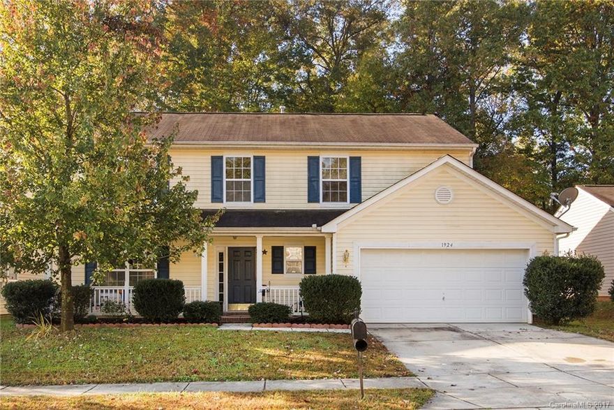 The inviting front porch is just the beginning. Freshly painted & cleaned carpets, this home is move-in ready. The purple faux painted room is off white & master bedroom & bath now a calming gray. Entryway & hallway freshly painted as well. Conveniently located w/quick access to I-485 for an easy commute you will appreciate the privacy of the spacious, fenced backyard. New HVAC in 2016, large bedrooms w/walk-in closets. Plenty of countertop space + island w/an open kitchen/family room floor plan
