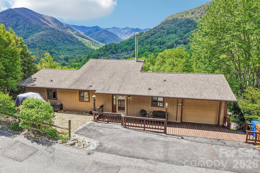 Wake up to layered mountain sunrises and unwind with glowing sunsets—this home captures some of the best long-range views in Maggie Valley, paired with effortless one-level living and a highly desirable in-town location. Designed for both everyday comfort and memorable getaways, this property blends lock-and-leave convenience, rental potential, and mountain charm into one inviting package. The HOA enhances ease of living with lawn maintenance, paved roads, well water, city sewer, and trash pickup, so you can spend more time enjoying the view and less time on upkeep.
The sunroom becomes your front-row seat to the million-dollar mountain views, where morning coffee feels like a retreat and every season paints a new backdrop. Inside, the open-concept great room welcomes you with soaring ceilings featuring wood tongue and groove accents and a striking stone two-story wood-burning fireplace, creating a cozy yet dramatic space for gathering with family and friends.
A thoughtfully designed split-bedroom floor plan offers two private primary suites in separate wings, with two full baths. Ideal for hosting guests or multi-generational living while maintaining comfort and privacy. The open kitchen features wood cabinetry, granite countertops, an island, pantry, and mountain views, making it as enjoyable for entertaining as it is for everyday living.
The oversized one-car garage—a rare feature in this neighborhood—provides generous room for storage, outdoor gear, or a workshop. Downstairs, the expansive deck with additional storage invites you to relax, entertain, or simply sway in a hammock while surrounded by peaceful mountain views.
Community amenities continue the easy lifestyle with a neighborhood pond and maintained grounds, creating a setting where the “living is easy”. The ice cold mountain well water is provide by the HOA with an option to use the city water if you prefer. This is a vacation rental friendly neighborhood with some very strong rental properties.
Perfectly situated with easy paved year-round access, you’re just minutes from adventure and local favorites. Discover the beauty of the Great Smoky Mountains National Park via the Blue Ridge Parkway, or take a scenic drive to Asheville and the renowned Biltmore Estate. Enjoy nearby restaurants, breweries, and beloved pancake houses, all just down the hill. The nearby Jonathan Creek, known for its trout fishing, is easily accessible from the neighborhood and adds to the authentic mountain experience.
Whether you're searching for stunning views, a turnkey mountain retreat, investment income, or low-maintenance living, this home delivers. Furnishings are available for turnkey convenience, and high-speed internet makes it easy to work or stream from the mountains. The home is connected to both the HOA water system and town water (one system used at a time), offering added flexibility.
Come see it for yourself—the views, the light, and the feeling of being in the mountains truly make this home unforgettable.