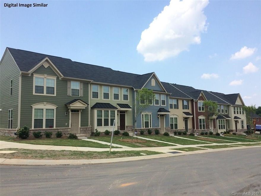 Great new townhome opportunity close to south end & uptown!  This 1584 sq ft townhome has 3 bedrooms, 2.5 baths with a 1 car detached garage with extra parking spot.  Loaded with upgrades including GE stainless range, microwave, dishwasher and refrigerator, upgraded cabinets in kitchen and baths, granite kitchen countertops, hardwood in kitchen, foyer and powder room, and ceramic walls/floors in all baths.  Onsite Panera, Starbucks, and Chipolte. Home is to be built with an Sept delivery.