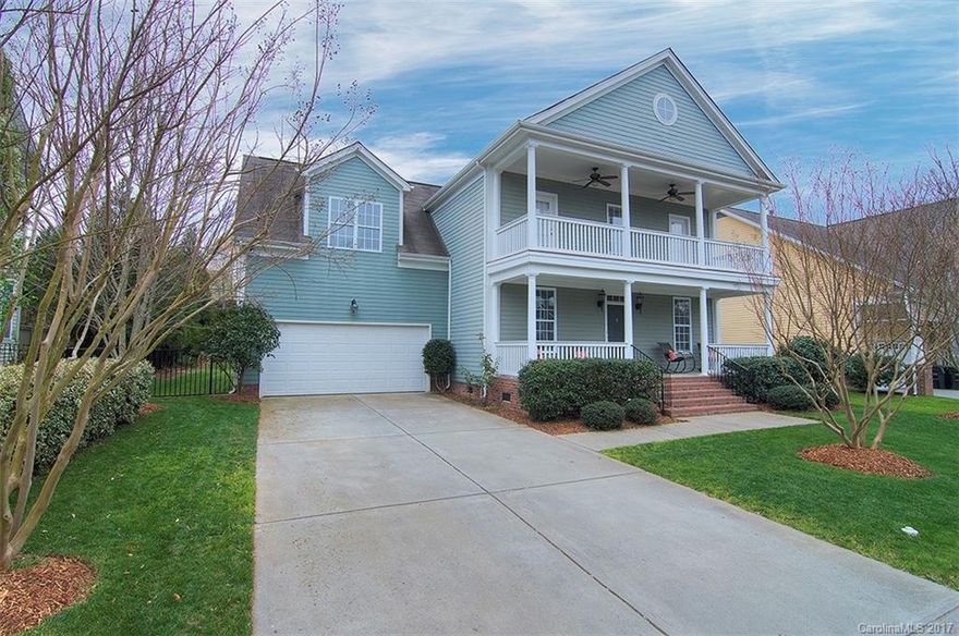 Southern Charm welcomes you home! Double front porches overlooking park set the stage for this craftsman beauty.  Open floorpan featuring formal dining, office/living room, gas fireplace in great room, all accented w plenty of natural light, neutral paint colors & hardwood flooring. Pretty kitchen w granite & SS.  Brand new carpet on upper level.  Spacious secondary bedrooms & bed/bonus-could be 4th bedroom. Deck w fenced back play yard. Garage w shelving. Fort Mill Schools. HURRY!