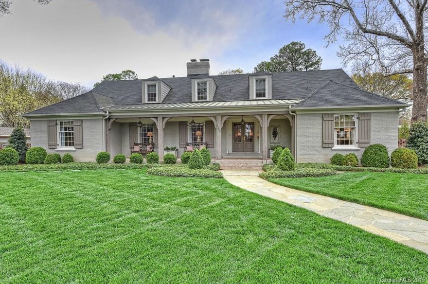 5BR5/2Ba Gorgeous Myers Park home situated on beautiful flat lot on one of the neighborhoods best streets. No detail overlooked in 2012 renovation. Home features gracious informal& frml living spaces, lrg gourmet kitchen, master suite on main level w luxurious bath. Bonus w surround sound over atchd  3car garage. Incredible outdoor entertaining spaces: brick paver patio, scrn porch off master, 2 fpls, outdoor kitchen, limestone fountain w bluestone walkways.Mature landscaping on almost an acre.