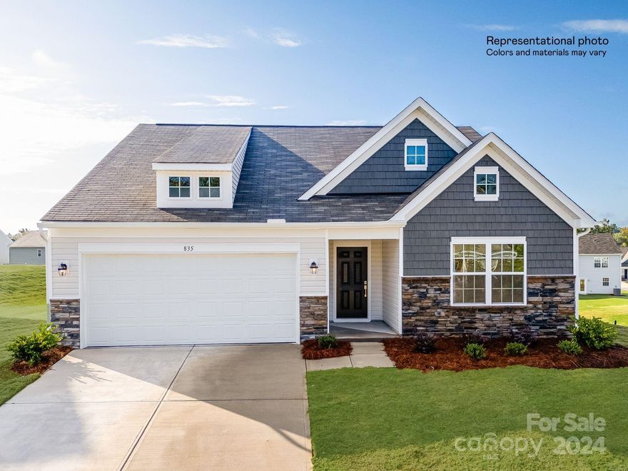 Brand new community in a beautiful country setting. This single-story home features a modern layout with everything needed for comfortable living. Two secondary bedrooms are located off the entry, with an open-concept living area down the hall consisting of a stylish kitchen, breakfast nook and Great Room. An expansive owner’s suite is nestled into a private corner at the back of the home, complete with an en-suite bathroom and walk-in closet. Don't miss this opportunity to live in a quiet beautiful community, with easy access to I-77 and Rock Hill and only 30 miles to Charlotte.