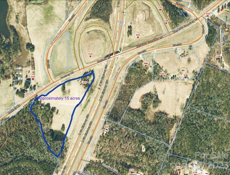 Commercial developers need to take a look at this 15 acre parcel that is in a prime location for new commerical development.  Located along Interstate 73/74 (US HWY 220) in Richmond County this is a prime location for food, gas or retail.  This parcel has approximately 1400 feet on Interstate 73/74  and approximately 1000 feet on Dockery Road.At the time of this listing, gas and food availablity immediately off of the interstate is available 22 miles to the north at the Candor exit.  This is the last interchange before Interstate 73/74 is going to diverge from US HWY 220.  When last segment of Richmond County's portion of Interstate 73/74 opens the next current availablity of food and gas is at the HWY 1 S interchange.  This site is currently zone R-R however Richmond County has a HCO district allowing for commerical uses based on specified conditions.