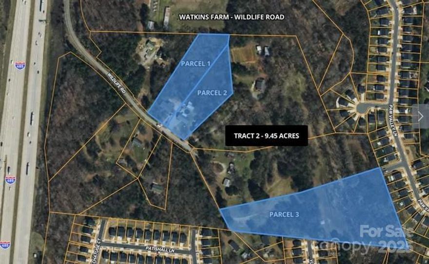 Rare, large-tract development opportunity within the Charlotte city limits with water/sewer. This 9.45 acre tract along with 2 adjacent tracts (MLS #4282354 & #4282363) can be combined for a total of approx 36 acres. 3 parcels are included in this sale- 055-221-21 & 055-221-22 & 055-221-27 which will not be sold separately. There are 2 occupied homes (2615 & 2631 Wildlife) located on the lots being sold as-is and flood map is attached.