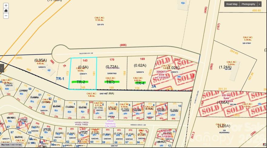 Rare opportunity to own three-build-ready lots just outside Salisbury city limits on Deerbrook Drive.  The lots offer a private, peaceful setting while being conveniently located near the town of Salisbury, Catawba College and everyday amenities.  Bring your own builder! No HOA restrictions! 

Three lots being sold as one. They have already been subdivided into three. Each lot is perk-approved, power available, each requires a private well and septic tank.  City water and sewer is a possibility.