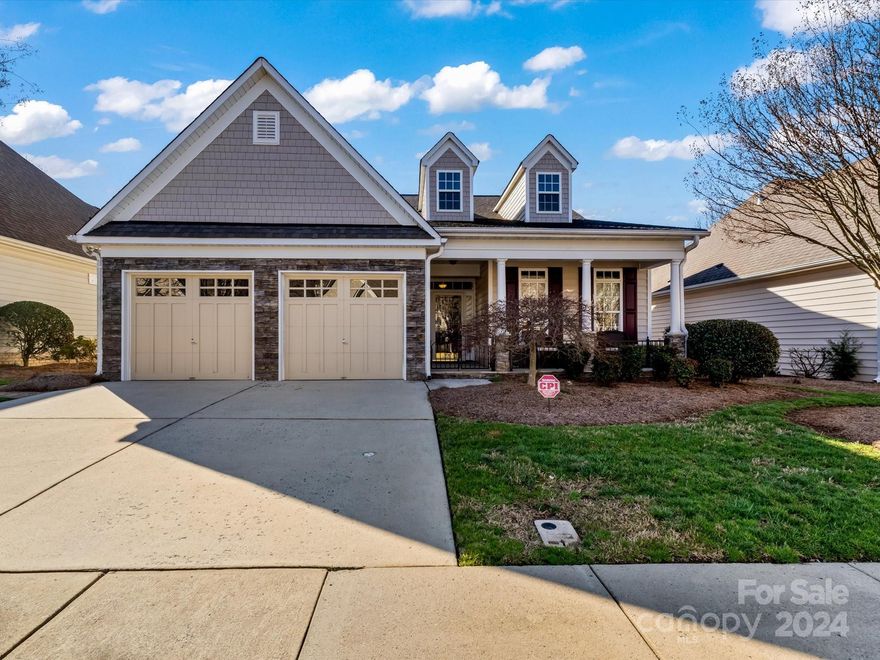Here's your chance to get a spacious patio home in highly desirable Laurel Park in Concord.  Highlights include a rocking chair front porch with wrought iron rails & a large rear patio overlooking the private, fenced yard.  Inside, the home flows nicely down a wide foyer, with a formal dining room and secondary bedrooms on each side.  The kitchen features a breakfast area & granite countertops.  The kitchen is open to the great room, which features a vaulted ceiling, gas fireplace and built-in nook/bookshelves/cabinets.  Private primary suite includes a sitting area, bay window with tons of natural light, large walk-in closet and a primary bath with garden tub, shower with bench, and double sinks.  Washer, dryer and refrigerator convey.  Lawn service is included in HOA fees, so you can have plenty of time to enjoy living your best life!  Under 5 minutes to restaurants, shopping and I85.  Community amenities include 2 pools, new clubhouse, large pond, tennis courts & playground.