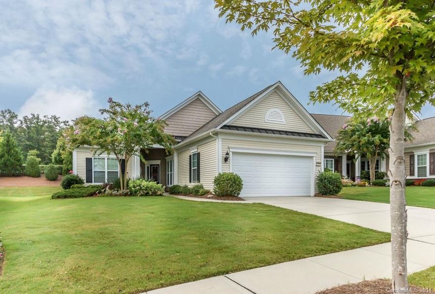 Dazzling 2 bed/2 bath ranch w/ office; premium culdesac location w/ NO HOME TO THE REAR. Lovely landscaping at covered porch & rear garden wall. Covered front porch, glass paneled door for gracious entrance. Beautiful granite kitchen has counter & island, gas cooktop, large bkfst area c/b dining. Glass niche shelving & recessed lights highlight your treasures. Sunroom, window blinds, French doors on office. Privacy halls to both bedrooms. Serene master w/ huge closet, glamour bath. New roof, AC.