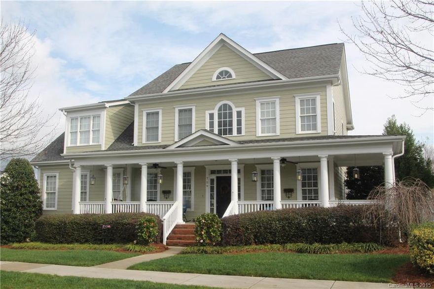 Southern living at its best! A Frank Betz custom home with large front porch, screened porch in back with grilling platform, custom paver patio and stone fireplace.  Guest BR on main, study w/ french doors, beautiful kitchen w/ SS appliances & granite.  Large master w/ tray ceiling, spacious master bathroom, walk-in closet.  Large secondary BR's, bonus room or 5th BR.  Fenced yard, in-ground irrigation, corner lot, across the street from large pocket park!  Close to Market Street and pool.