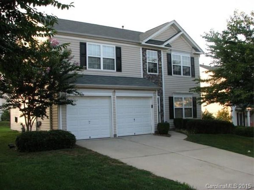 This two story house includes a garden tub and separate shower in master bath, walk-in closets, laundry room upstairs, gas fireplace and central air and heating. The house includes a washer and dryer, a gas stove, refrigerator, and dishwasher. Gorgeous mahogany laminate throughout downstairs and carpet upstairs. Includes access to Highland Creek amenities: 4 swimming pools, Parks/Playgrounds, Sports Club with fitness facility, tennis Courts ,basketball Courts, and walking trails.