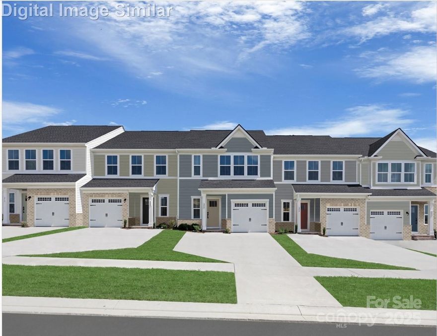 END UNIT - Discover a charming community of maintenance-free townhomes with garages, less than 5 miles from Afton Ridge and Concord Mills shopping centers where you'll find plenty of top brand stores and dining options. Minutes from grocery stores and essentials. These spacious 3-bedroom homes feature a primary bedroom with a tray ceiling, 2 closets, and a spa-like ensuite bathroom with dual sinks, a Roman shower, dual shower heads and frameless shower door. The kitchen boasts quartz countertops, a kitchen island, slide-in gas range, wall tiles backsplash and a walk-in pantry. Perfect for hosting in the open-concept great room. Benefit from excellent schools.  Upstairs laundry room.  Relax on the spacious patio. Enjoy walking trails.  Easy access to I-85 and I-485. Lawn and exterior maintenance are included. Your private oasis awaits! Ask about our special financing with a our preferred lender.  Primary residence. To Be Built.