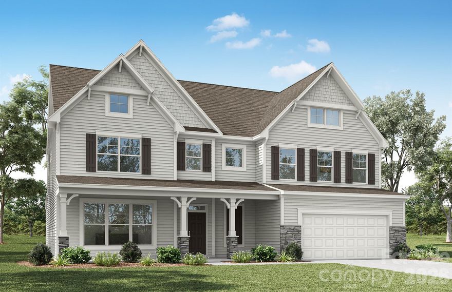 This Waverly plan offers 5 bedrooms, 4.5 baths, and 3,700 square feet of living space. The main floor features a guest suite with a walk-in closet and 4-ft shower with bench seat. The main floor also has an open family room with gas fireplace, office with French doors, dining room, mud room with beadboard drop zone, a half bath, breakfast area that walks out to an extended cover porch, and designer kitchen with upgraded cabinetry, quartz counters, tile backsplash, a stainless range hood, and stainless appliances. A beautiful butler pantry with upper and lower cabinets connects the kitchen and dining room. The spacious upper level has two secondary bedrooms that share a Jack-n-Jill bath, another secondary bedroom with an ensuite bath, a bonus room, laundry room with cabinets, and the primary suite with a tray ceiling and luxury bath with a tiled shower and a tub with tile surround. Other extras include 9-foot ceilings on the second floor and stairs with composite treads and metal balusters. Visit today and find out more about this wonderful home!