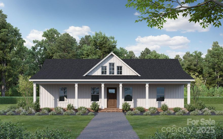 Photos are representational only of a proposed build. Welcome to country living at its finest! This beautiful 3-bedroom, 2-bath ranch-style farmhouse sits on a picturesque one-acre lot, offering the perfect blend of comfort and charm. Step onto the inviting covered front porch, ideal for relaxing evenings or morning coffee while enjoying peaceful views. Inside, you'll find a spacious, open-concept layout with a warm and welcoming feel. The living area flows seamlessly into the dining space and kitchen—perfect for entertaining or cozy family gatherings. The primary suite features a private en-suite bath, while two additional bedrooms offer flexibility for guests, a home office, or growing families. Additional upgrades available including coffered ceiling, fireplace, and more. $3,500 IN SELLER CONCESSIONS WITH APPROVED LENDER.