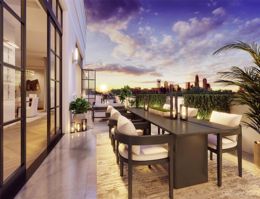 One of two penthouses occupying the top floor of 409 Queens. This home offers a once-in-a lifetime opportunity  atop a premier charlotte address with stunning city views. This immaculately appointed and curated living space is designed to impress both inside and out. The adjoined great room anchored by a statement fireplace flows organically from formal dining to gourmet kitchen and separate intimate living area. A fully wrapped terrace along the building facade offers magnificent views and space for outdoor entertaining.  These details are designed for seamless livability and security. Located in Charlotte's most coveted neighborhood, its enviable location is its greatest amenity. A true boutique community of 17 luxury condos with gated parking, club room and exterior green space offering privacy and security. Live amongst the  towering oak trees and historic charm of Myers Park with maintenance free convenience. 
Copper Builders,Builder of the Year!