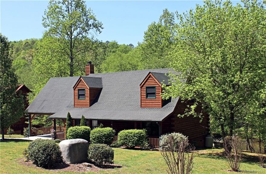 Charming log cabin on Broad River located just east of Lake Lure has an excellent rental income history. Two story Great Room with stone fireplace. Two main floor bedrooms and a flexible use deep loft (currently a bunk room) offer sleeping spaces. Bathroom on each levels.  Screened porch at rear overlooking river, covered rocking chair front porch. Gazebo, fire pit and sitting places by the river so you can enjoy the view.  Fish, swim, and just relax.  10 minutes to Lake Lure.