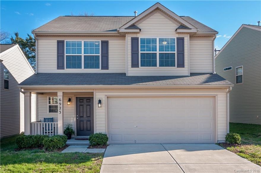 Rocking Chair Front Porch!  Move In ready w/ gleaming hardwood floor, granite, bar counter tops in an open concept kitchen- great for entertaining! Newer model w/ spacious rooms & lots of natural light.  A fenced yard & GREAT LOCATION not to miss!  15 minutes from Uptown entertainment district & close to dining & shopping in Matthews!  Great School district ! Active community w/ several HOA sponsored community events annually.  Note: washer/dryer & refrigerator to convey with acceptable offer.