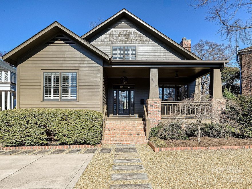 Welcome to this charming bungalow in the heart of Dilworth. Built in 2004, this home has 4 bdrms,3.5 baths. A covered front porch over looking the pea stone courtyard, great for a fire pit area or extra parking. The spacious living room is full of natural light & open to the dining room which has custom cabinets & bar with ice machine & 2 refrigerator drawers. The gourmet kitchen is equipped with high-end appliances,including a Thermador Professional gas range & Subzero refrigerator. The primary suite is on the main level & features walk-in closets, marble shower, soaking tub & water closet.  Upstairs has 3 bdrms 2 baths & office. One of the best features is the amazing backyard, perfect for outdoor relaxation and entertainment. The peaceful sound of fountains over the pool & brand new professional landscaping make it a tranquil escape. Low maintenance at its best, this home is move-in ready and its prime location is close to dining & shopping. New Roof, Exterior Paint & Gutters