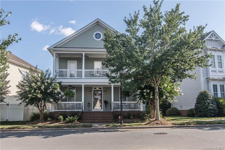 Welcome to Blakeney Greens! Double rocking chair front porch, old world moldings, hardwoods, 42" cabs, stainless appliances, 9' ceilings, tray ceiling in MBR, dual vanities and large WIC MBR, over-sized garage, storage, 1 yr buyer warranty.  Walk to great shopping, dining, and entertainment.  Newly painted in 2017. Paver patio, river rock back & side yard, drainage system added in 2014. New upstairs HVAC in 2016. Kitchen back splash added in 2014. Carpet in 2013. Dimmer switches kitch & dining.