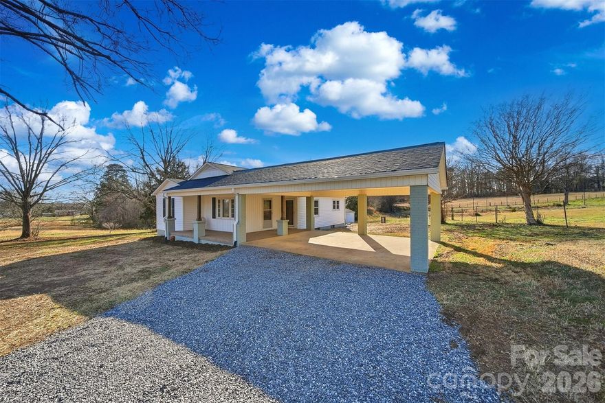 Welcome to peaceful country living on approximately 1.17 acres in desirable Maiden. This beautifully refreshed 3 bedroom, 1 full bath home offers the perfect blend of classic character and modern updates, all set against a tranquil open pasture backdrop.
Inside, you will find gorgeous hardwood floors flowing throughout the home, creating warmth and continuity in every room. The recent remodel provides confidence and peace of mind with major improvements already completed, including a new roof, new gutters, updated HVAC system, fresh interior paint, updated plumbing, and stainless steel appliances.
The spacious covered areas and open yard provide excellent opportunities for outdoor enjoyment, entertaining, or simply taking in the quiet Carolina countryside. The property also features an attached double carport and a large storage shed with garage door opening, providing excellent space for tractors, equipment, hobbies, or additional storage.
Whether you are looking for your first home, downsizing, or seeking a move in ready rural retreat, this property delivers comfort, charm, and value.
If you have been searching for updated country living with room to breathe, this is one you will not want to miss.