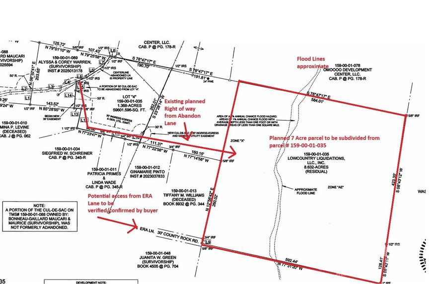 Being subdivided from bigger 8.632 acre parcel.  Lot is gently sloped and raw to be developed per future users vision.  Great location off Calamus Ponds Rd in up and coming Moncks Corner / Summerville area.  Great value for the price.  Lot will potentially / likely require engineered septic tank as passed septic test not on record and prior owners attempted on this side of Abandon Lane sellers have been told.  This 7 acres is roughly drawn over on the attached survey snapshot plan.  Could potentially be sold with additional 1.312 acres between this proposed parcel and Abandon Lane.  Flood zone on the back half of this proposed parcel.