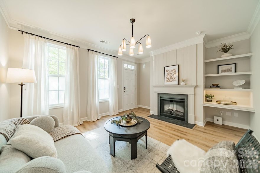 This charming all-brick townhome is tucked away on one of the quietest streets of the neighborhood. The home was fully renovated in 2025. Every space has been updated to be more beautiful than ever: new kitchen with quartz counters, elegant backsplash, new appliances, flooring in the entire home, two primary bedrooms with en-suite bathrooms, generous walk-in closets, a modern redesigned fireplace, all new lighting, paint, powder room, new HVAC and completely refreshed back patio, leading to a detached 1-car garage. Located just minutes from Huntersville, Concord, Uptown Charlotte, with easy access to I-77, I-485, shopping and dining, this home offers convenience, character, and a low-maintenance lifestyle. 1-year home warranty will be included for peace of mind.