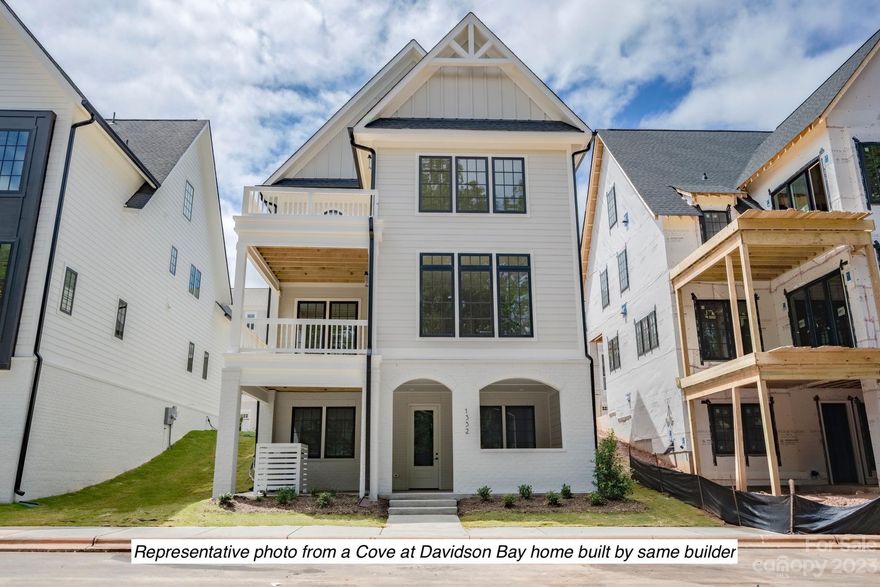 Introducing the Cove at Davidson Bay-a collection of 18 water view single-family homes on Lake Davidson by CBA 2023 Builder of the year. Located perfectly along a natural cove, this custom home will feature dramatic water views from all three floors, open floor plan, gourmet kitchen and much more. The Cove at Davidson Bay is equidistant to the best of Davidson including historic main street shopping, dining, and Davidson College, as well as shops at exit 30, I-77 and Lake Norman. Neighborhood amenities include a large private waterfront common area accessible to the neighborhood with kayak/paddle board storage and easy launch as well as walking trails and ample parking. All landscaping maintenance is included in HOA dues.  The Beaty elevator floor plan includes en-suite bathrooms in all bedrooms. This plan will be elevator ready, an elevator will be an additional cost. This plan is reversed - the porches will be on the opposite side.  Model home is located at 1336 Portofino Place.