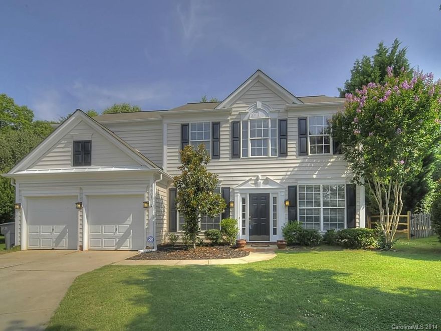 Sought after Blakeney location.  Wide open plan w/ all the formals + an office.  Kitchen featuring granite center island, tumbled stone backsplash, lots of cabinet & counter space, tile flooring, & walk-in pantry.  Great room  fireplace & bracket waiting for your flat screen TV!  Master suite w/ huge closet & spacious bath.  New carpet throughout upstairs & new tile in both baths.  Oversized patio in fenced back yard.  Cul-de-sac location.