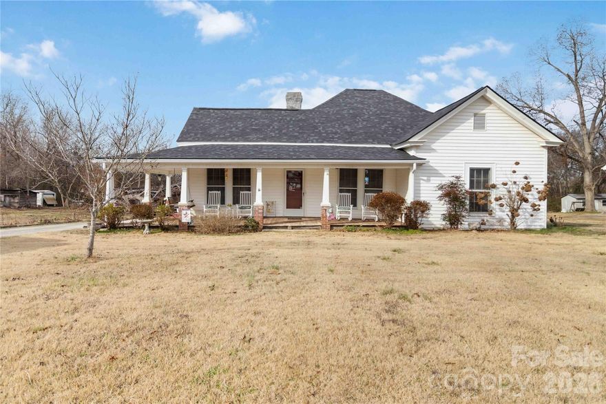 Welcome to this adorable home situated on a .37-acre lot in the quaint town of Sharon, SC. Offering 1,952 heated square feet, the property features two bedrooms and two full baths, along with both a family room and a separate
living room, providing flexible spaces ready for your personal vision. The dining area opens to a sunroom, offering additional space to reimagine for everyday living or entertaining. Outdoor features include a screened back
porch, rocking chair front porch, and side porch. A new roof was installed in 2025, and a gas pack system provides heating and cooling. Additional highlights include a two-car detached carport, shed, and outbuilding,
offering ample storage and potential. This property presents a great opportunity to create something special in a charming small-town setting.