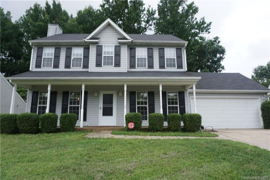 Three bedroom 2 car garage home in Steele Creek offers home warranty, washer, dryer & refrigerator. Bellawood hardwoods throughout first floor. Living room has gas fireplace. Laundry room on first floor. Upstairs features carpet in three bedrooms, guest full bath, Huge master bedroom with tray ceiling & en-suite bath & big walk in closet. Deck with large fenced backyard. Roof 2011/2012. New Neutral Paint throughout entire home. Close to shopping, restaurants, interstate, amenities. NO HOA.