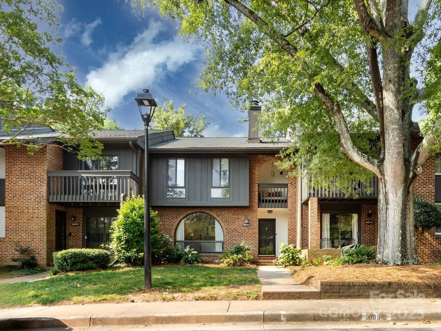 Truly one of a kind— located in the coveted Southwood community, this beautifully maintained condo offers timeless charm, generous space, and an unbeatable location! Step inside to gleaming hardwood floors, a cozy fireplace, with a traditional layout— formal living and dining room, plus family room. The open kitchen is perfect for both daily living and entertaining, with a striking arched window that floods the space with natural light. Upstairs are three spacious bedrooms, including a large primary suite with floor-to-ceiling windows, a private balcony, walk-in closet, en suite bath, and custom automatic blinds for added luxury. Enjoy a charming private patio, perfect for morning coffee or evening relaxation. Community amenities include a pool, clubhouse, mature trees, sidewalks, and green space—all just minutes from SouthPark’s top shopping and dining, and walking distance to Beverly Woods Elementary and Harris recreation and aquatic center. A rare opportunity you don’t want to miss!