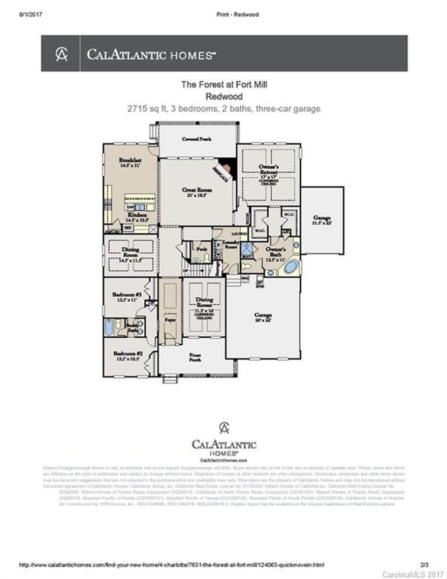 Beautiful BRAND NEW ranch with unfinished bonus up in FORT MILL! Everything you expect in a Standard Pacific home - hardwoods, gourmet kitchen with granite, gas cooktop and double wall oven. Owners retreat features luxury bath with separate tub and shower, and dual walk in closets.  Home will be completed in September 2017.