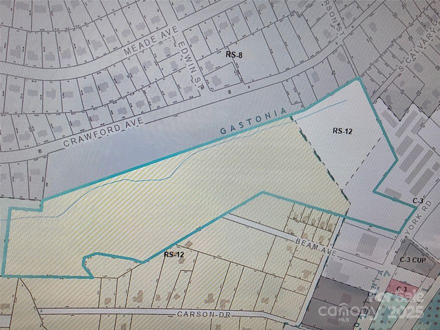 Great commercial location 19 approximate acres. High traveled area. South York Hwy is a main road between Gastonia, North Carolina & South Carolina. Includes 2 parcels PID #306241 & PID #114854. Zoned commercial RS-12 & C-3 as per city of Gastonia.  City water & sewer available in area.